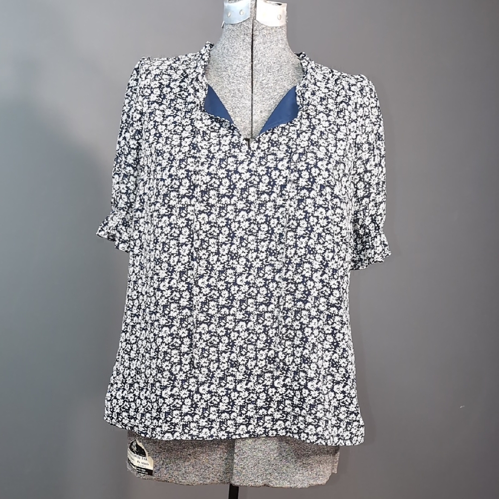 J. Crew Women's Navy Blue & White Floral Blouse